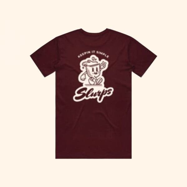 Burgundy Shirt with the slurps branding, back view